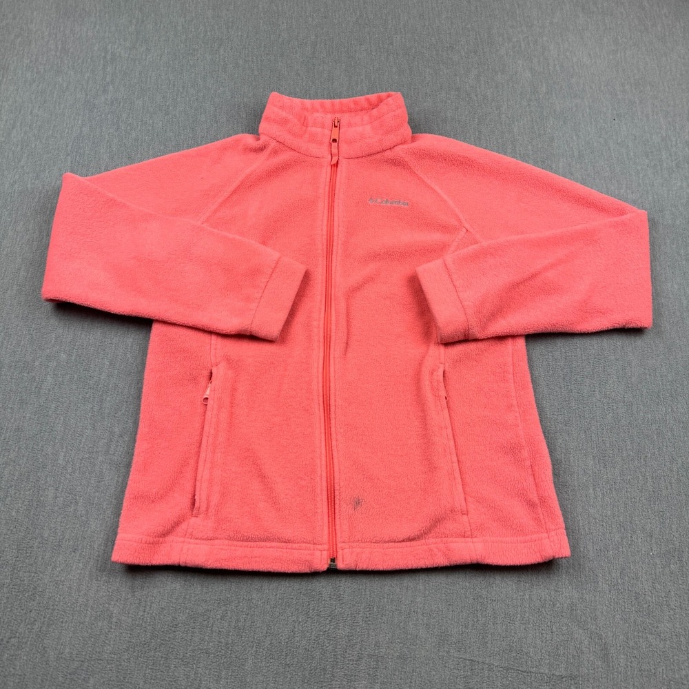 Columbia Jacket Youth 14/16 Large Orange Peach Fleece Full Zip Mock Neck Coat